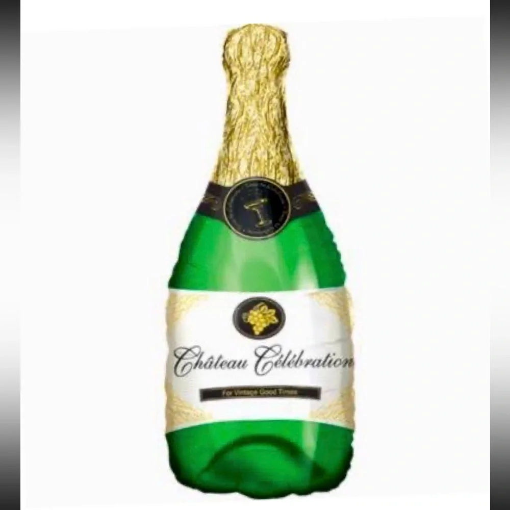 EXTRA LARGE Mylar Green ‘Chateau Celebration’ Champagne Bottle Balloon